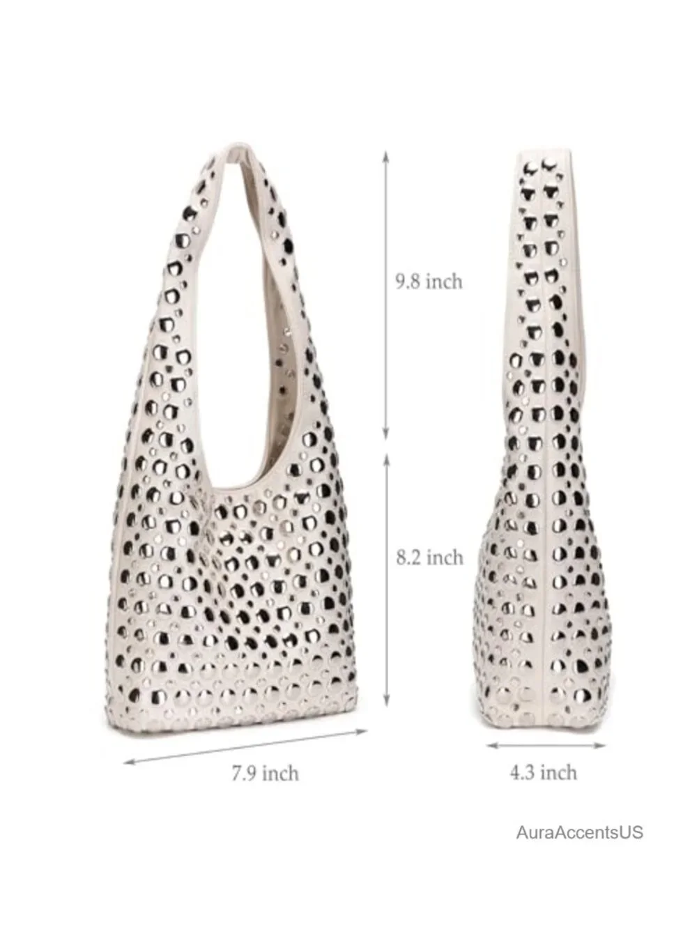 Studded Hobo Bag Y2K Rivets Bucket Purse Faux Leather Shoulder Bag
